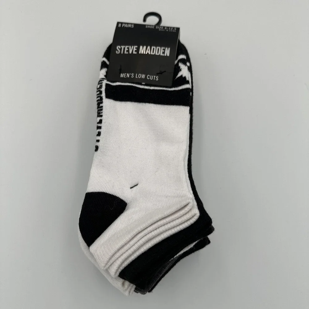 Low-Cut Socks 8-Pair White Black Gray Stars & Logo by Steve‎ Madden Gray Black